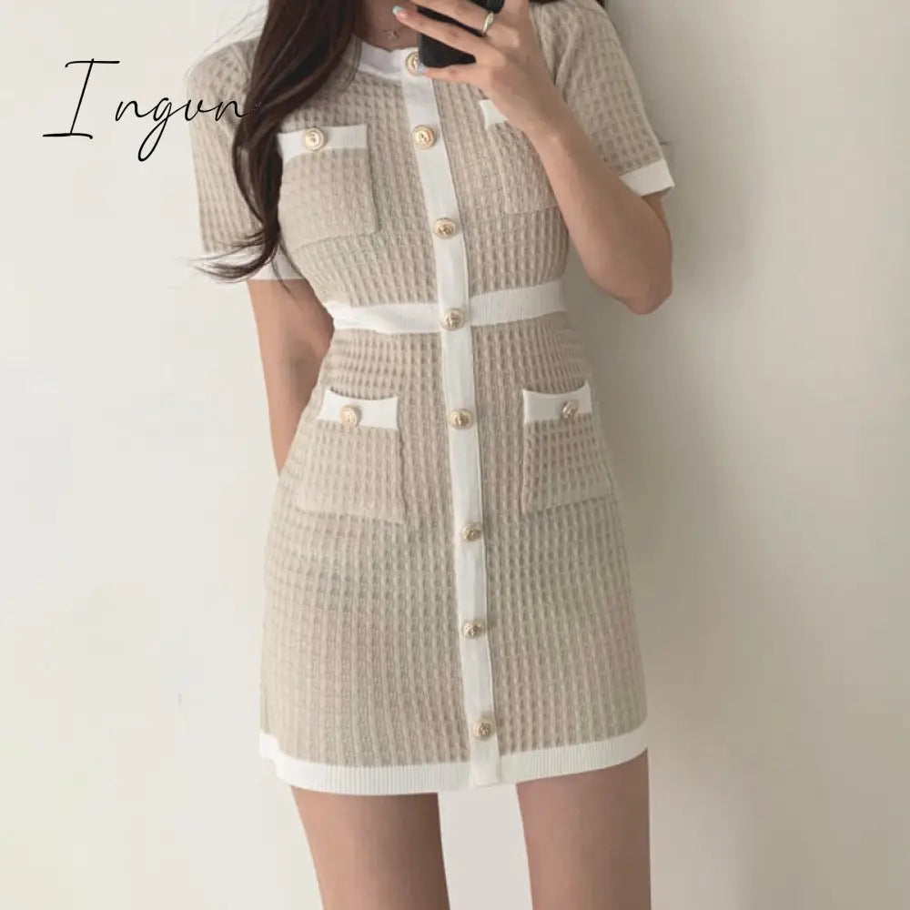Ingvn - Button Knitted Dress Bodycon Mini Vestido Curto Korean Summer Sexy Party Elegant Black Black Moda Feminina Ropa Mujer Robes