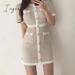 Ingvn - Button Knitted Dress Bodycon Mini Vestido Curto Korean Summer Sexy Party Elegant Black Black Moda Feminina Ropa Mujer Robes