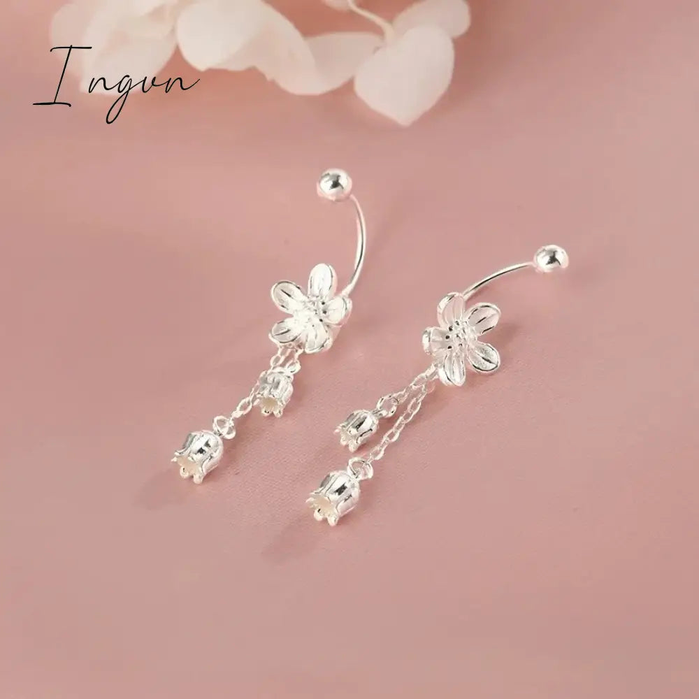 Korean Trendy Simple Flower Bell Orchid Tassel Copper Earrings for Women Sweet Elegant Party Jewelry Girlfriend Gifts