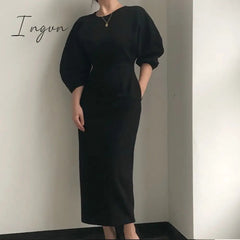 Ingvn - Elegant Ladies Office Dress Fashion Sexy  Solid Color Dress Women Slim Midi Dress Vestidos OL