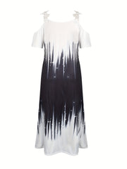Floral Print Maxi Dress - Short Sleeve, V Neck, Casual, Lace Up, Women's Clothing for Everyday Wear