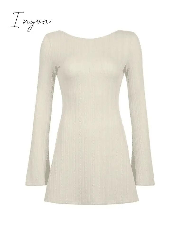 Ingvn - Backless Knitted Long Sleeve Mini Dress