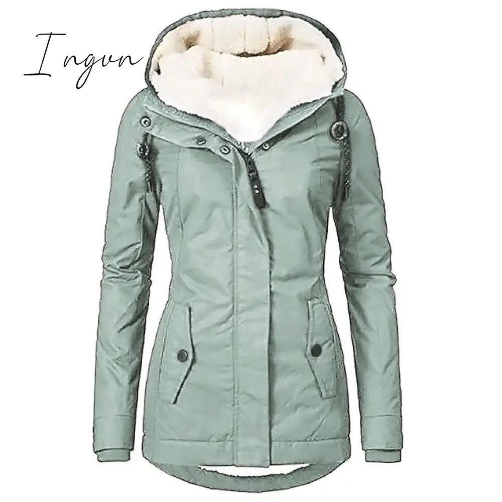 Ingvn - Women's Parka Street Fall Winter Long Coat Windproof Warm 3 in 1 Loose Casual Sports Jacket Long Sleeve Solid Color Zipper Purple Blushing Pink  Waterpoof  Daily Wear Down  Parkas  Lined