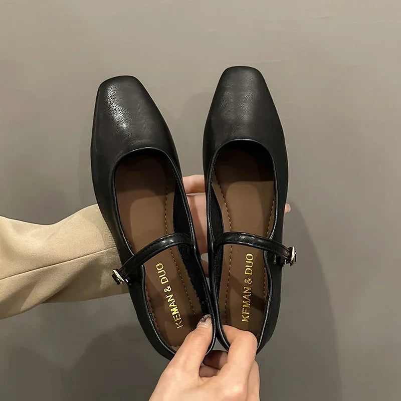 Mary Jane Single Shoes Thick Heel Elegant Classic Retro Flats Square Toe Comfortable Soft Shallow Low Heel Women's Loafers Shoes
