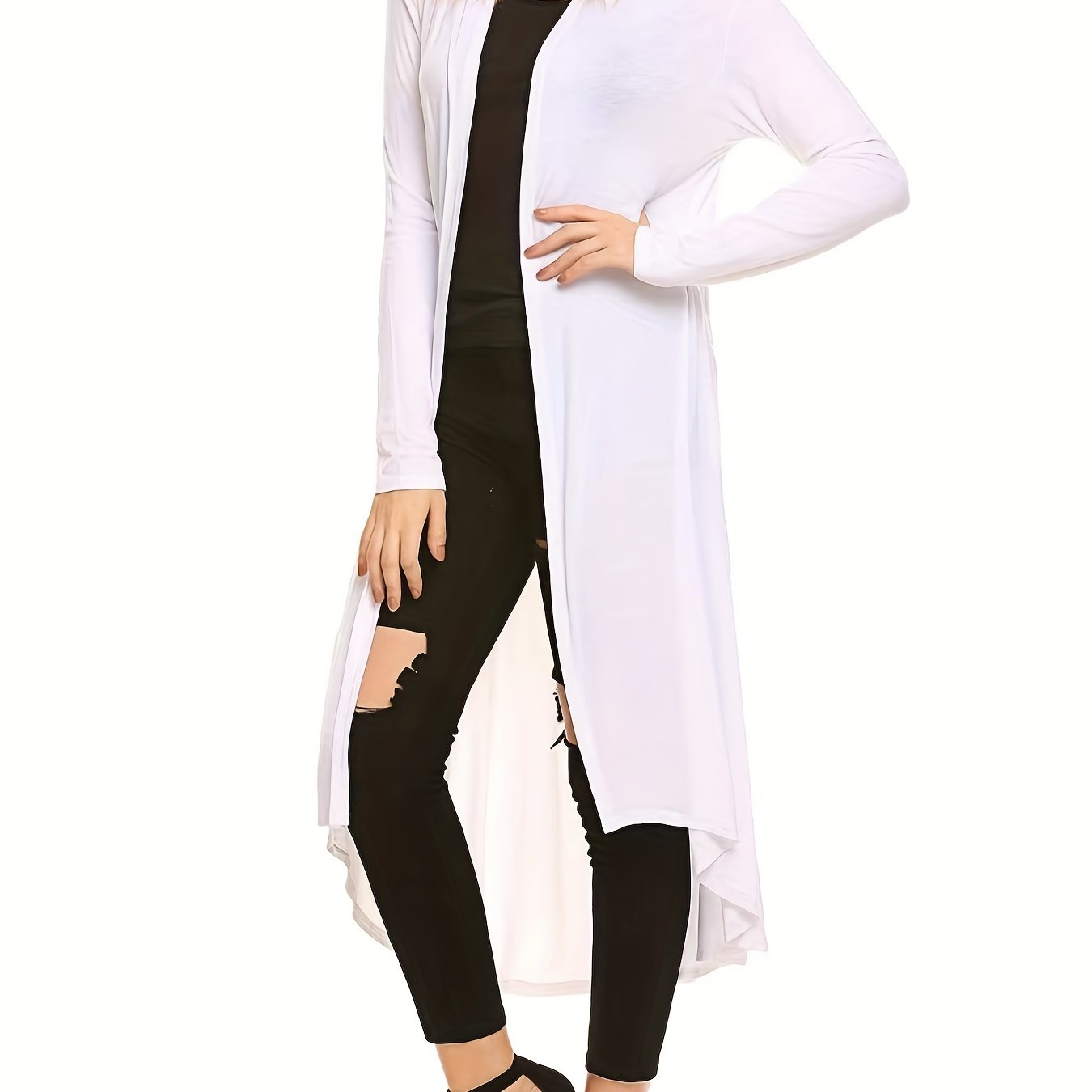 Cozy Long Length Cardigan Sweater - Soft Open Front Drape Knit Design, Casual Long Sleeve, Relaxed Fit, Women's Clothing for Everyday Wear