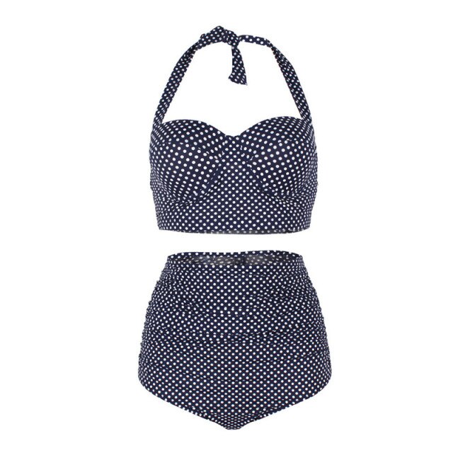 Women Swimsuits Vintage Bandeau Push Up Polka Dot Plus Size Bathing Suits High Waisted Bikini