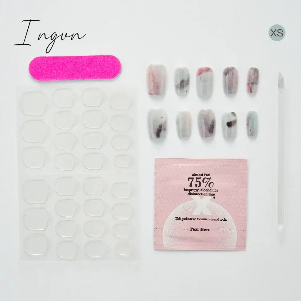 10PCS Chinese Style Fake Nails with Glue Sfumato Ink Long Nails Set Press on Acrylic Stick on False Nails Art
