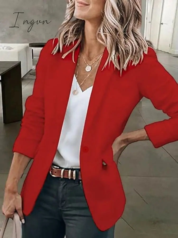 Ingvn - Women's Casual Blazers Clean Fit Fall Open Front Long Sleeve Work Office Jackets Coat claret Dark Grey White Black Blue Traditional / Classic Daily Buttoned Front Turndown Regular Fit S M L XL XXL