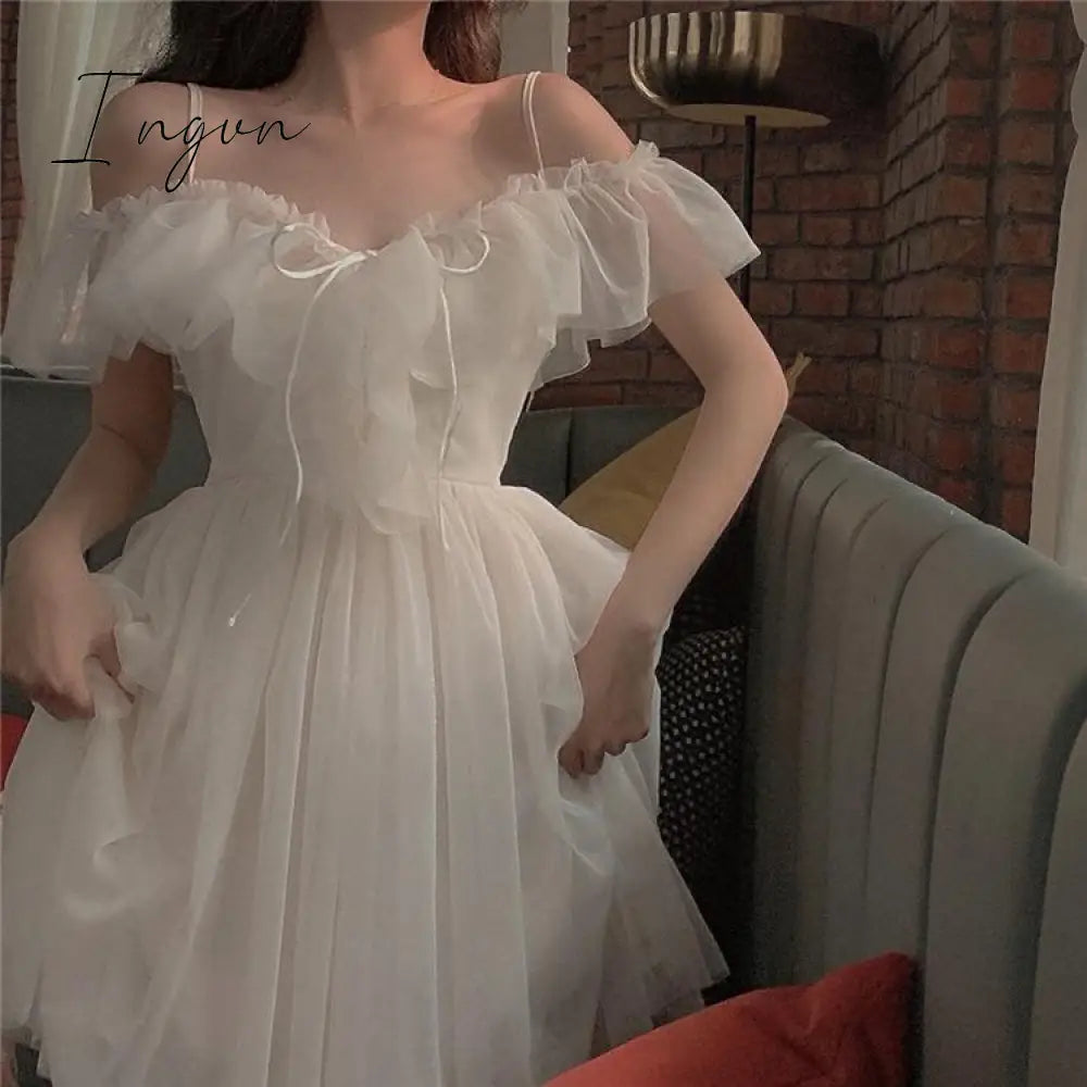 Ingvn - Sannian Actual Photo Of Long Sling Dress With Lace Sunscreen In Soft Yarn In Summer Of 2 Piece Set Women Sleeveless Dress
