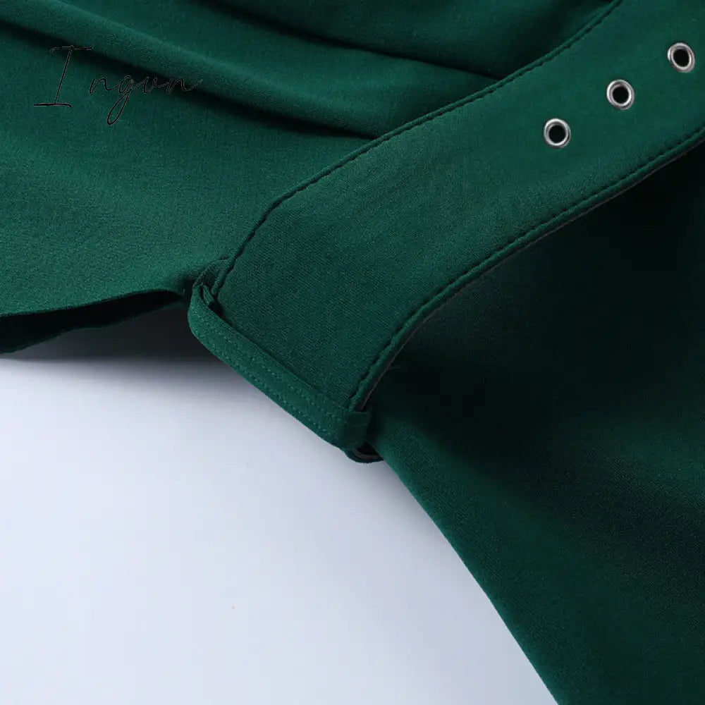 Ingvn - Women Sexy Elegant Off The Shoulder Dresses Autumn Summer Vintage Streetwear Club Party Female V-Neck Dress With A Belt