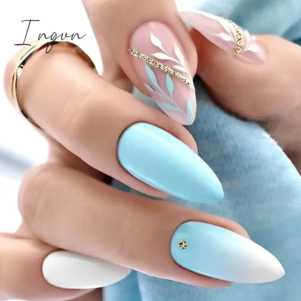 24Pcs Cute Oval False Nails Reusable And Adhesives Aesthetic False Almond Nails Complete Nail Kit Acrylic Press On Set For Gel