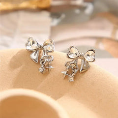 INGVN  Y2K Bowknot Zircon Stud Earrings for Women Fashion Korean Silver Color Pink Crystal Personality Earring Girl Party Jewelry Gifts