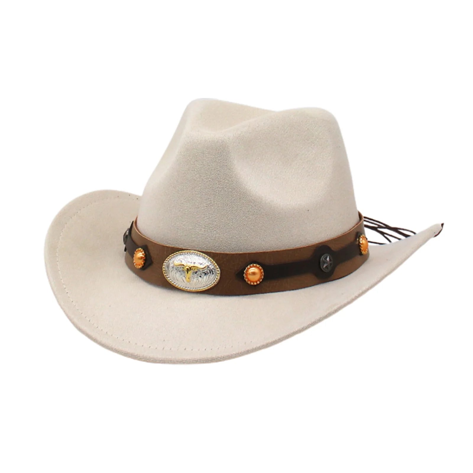 Women Men Cowgirl Hat Wide Brim Bull Head Belt Western Panama Jazz Hat for Wedding Rave Party Travel Accessories