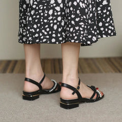 Ingvn  Summer  Thick Heel Block Sandals for Women Chunky Open Toe Outdoor Ladies Shoes with Low Heels Footwear Bow Comfort F Sale H