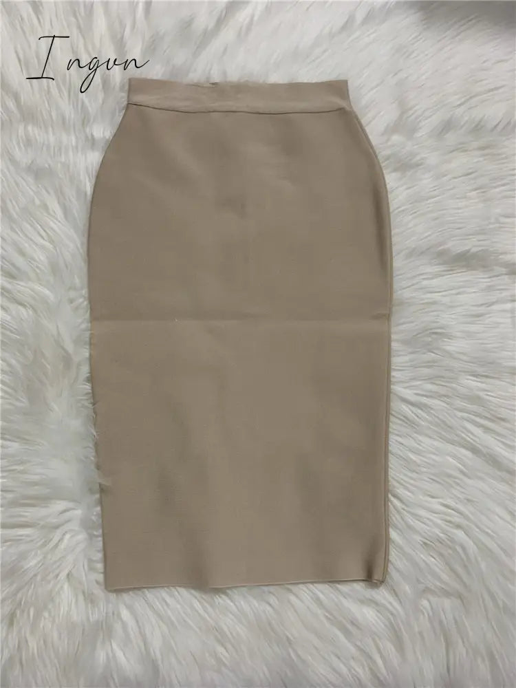 Ingvn - High Quality Women New Rayon Bandgae Skirt Elegant Pencil Skirt Celebrity Sexy Club Party Wear Vintage Vestios