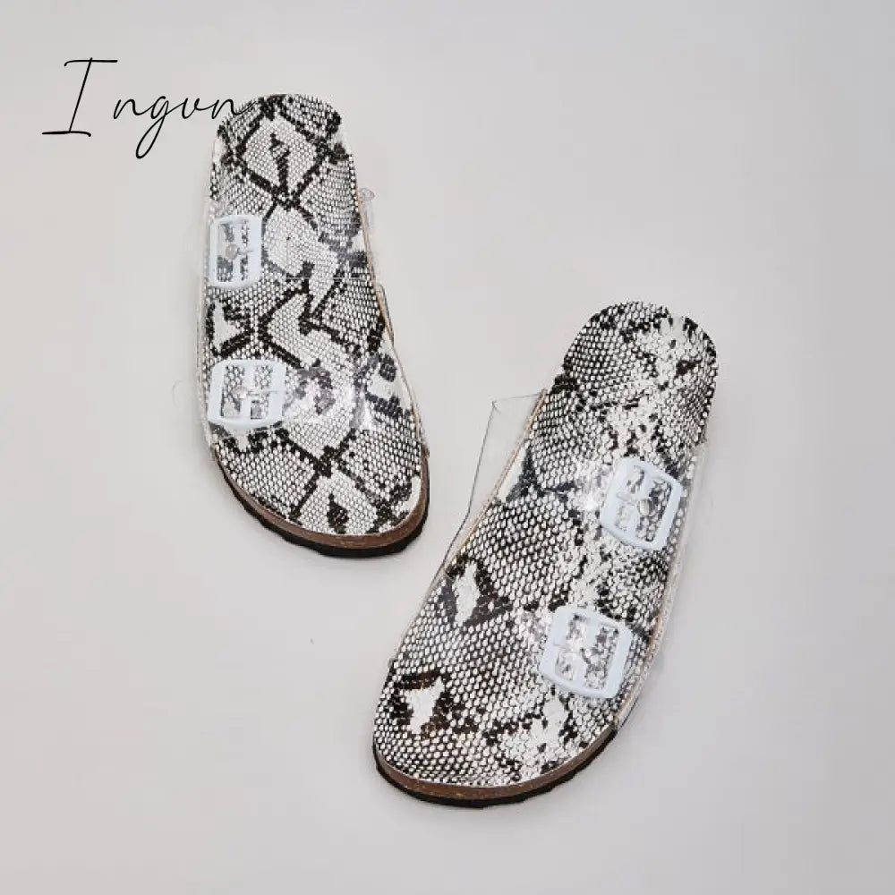 Ingvn - Clear Straps Silver Buckles Cheetah Slippers