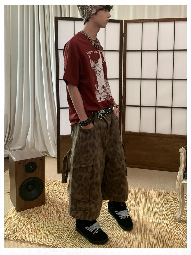 Ingvn  Women's Leopard Print Camouflage Capris Unisex Loose Shorts Summer Street Style Young Girl Casual Bottom Female Calf-length Pant