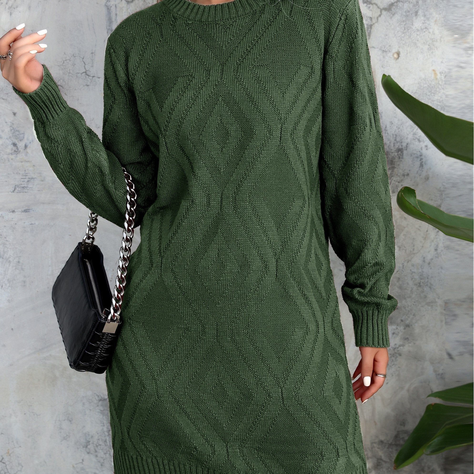 Cozy Fall & Winter Essential: Long Sleeve Bodycon Knit Mini Dress for Women, Casual Crew Neck, Perfect for Cold Weather