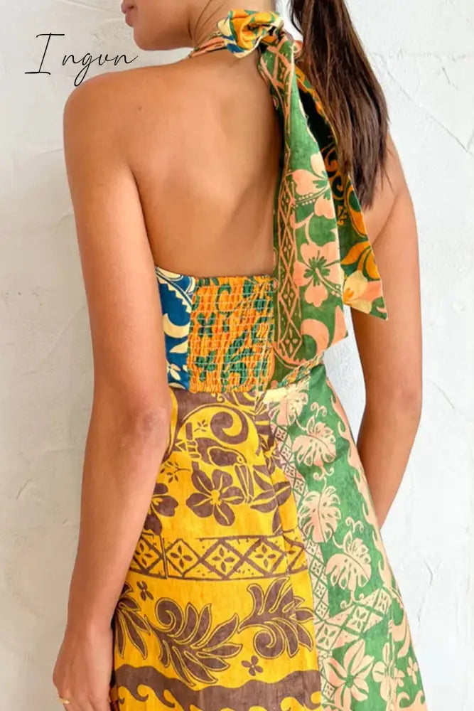 Ingvn - Sexy Print Bandage Backless Halter Printed Dress Dresses