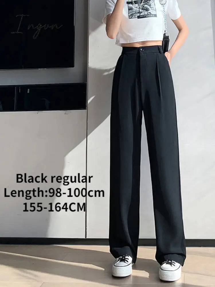 Ingvn - Spring Outfits Trends Casual High Waist Loose Wide Leg Pants for Women Spring Autumn New Female Floor-Length White Suits Pants Ladies Long Trousers