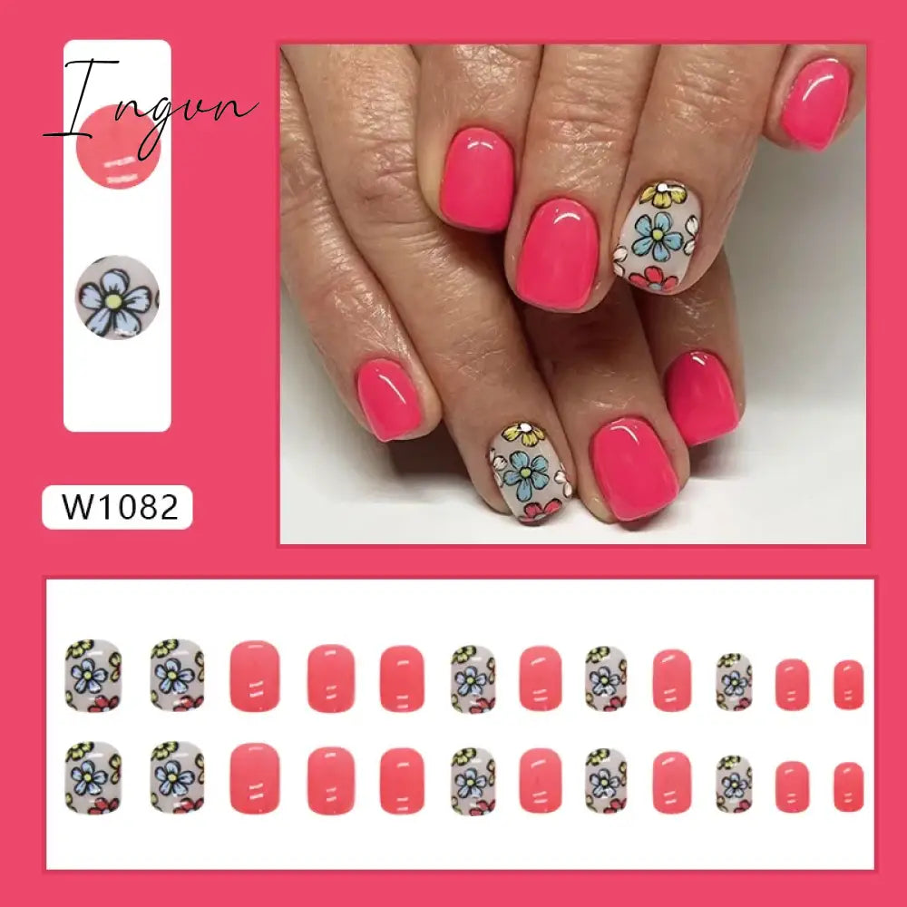 24pcs Cute Fruit False Nail Short Persimmon Orange Printed Press on Nail Manicure Patch Full Cover Detachable Acrylic Nail Tips