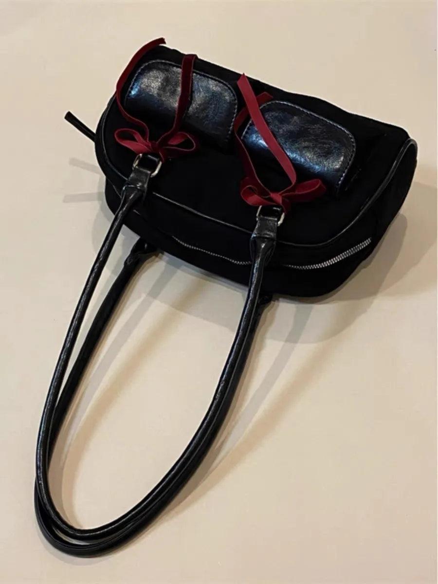 INGVN  2024 New Women Y2k Aesthetic Bow Shoulder Bags Vintage Casual Streetwear Fashion Handbags Trendy All Match Simple Underarm Bag