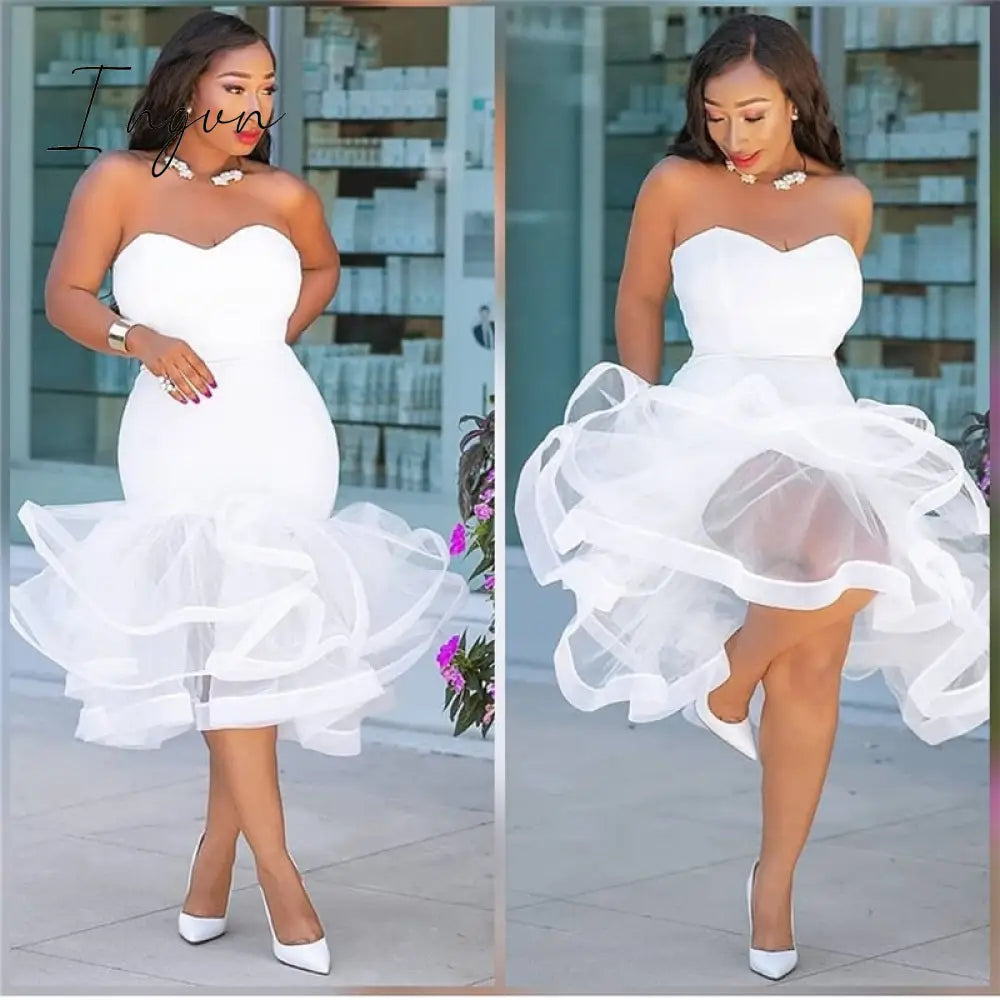 Ingvn - Women White Party Tube Tops Dress Wedding Off Shoulder Sexy Patchwork with Mesh Clubwear Dinner Evening Slim Bodycon Tunic Robes