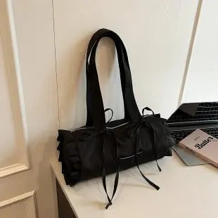 Ingvn  Women Summer Stylish Shoulder Bag Large Capacity Ruched Bow Ballet Style Pillow Bag Casual Versatile Commuter Handle Bag