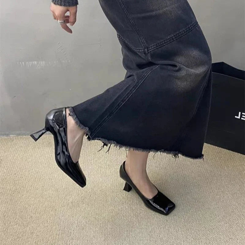Ingvn  Luxury Designer Square Toe Women Mary Jane Shoes Fashion Shallow Slip On Shoes Autumn Ladies Career Dress Pumps