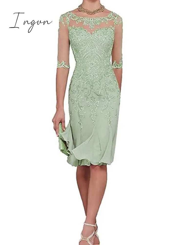 Ingvn - Half Sleeves Chiffon Mother of The Bride Dresses knee Length Mother Formal Dress Party Dinner Prom Dress Bride