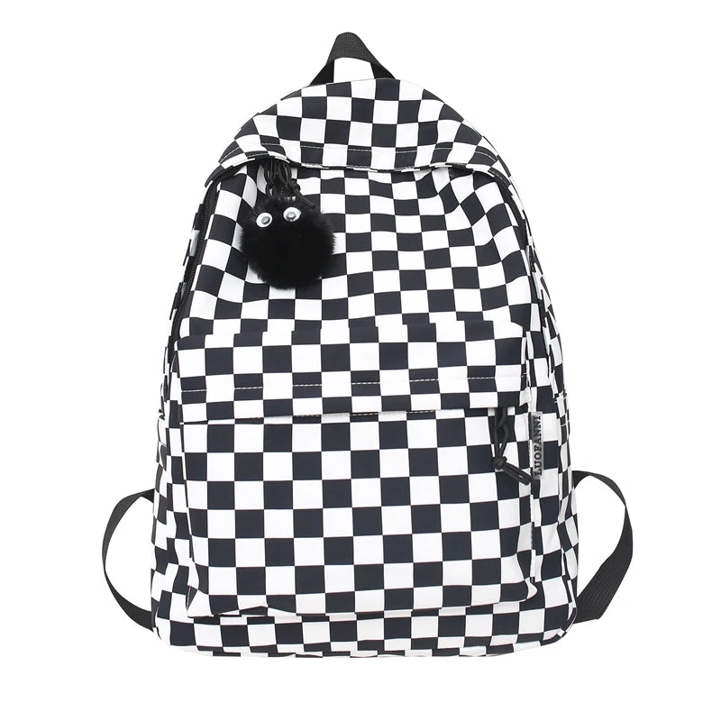 INGVN  Fashion Girls Plaid Backpack Waterproof Leisure Shoulder Bag Women Laptop Mochila Bookbag Travel Rucksack for Female