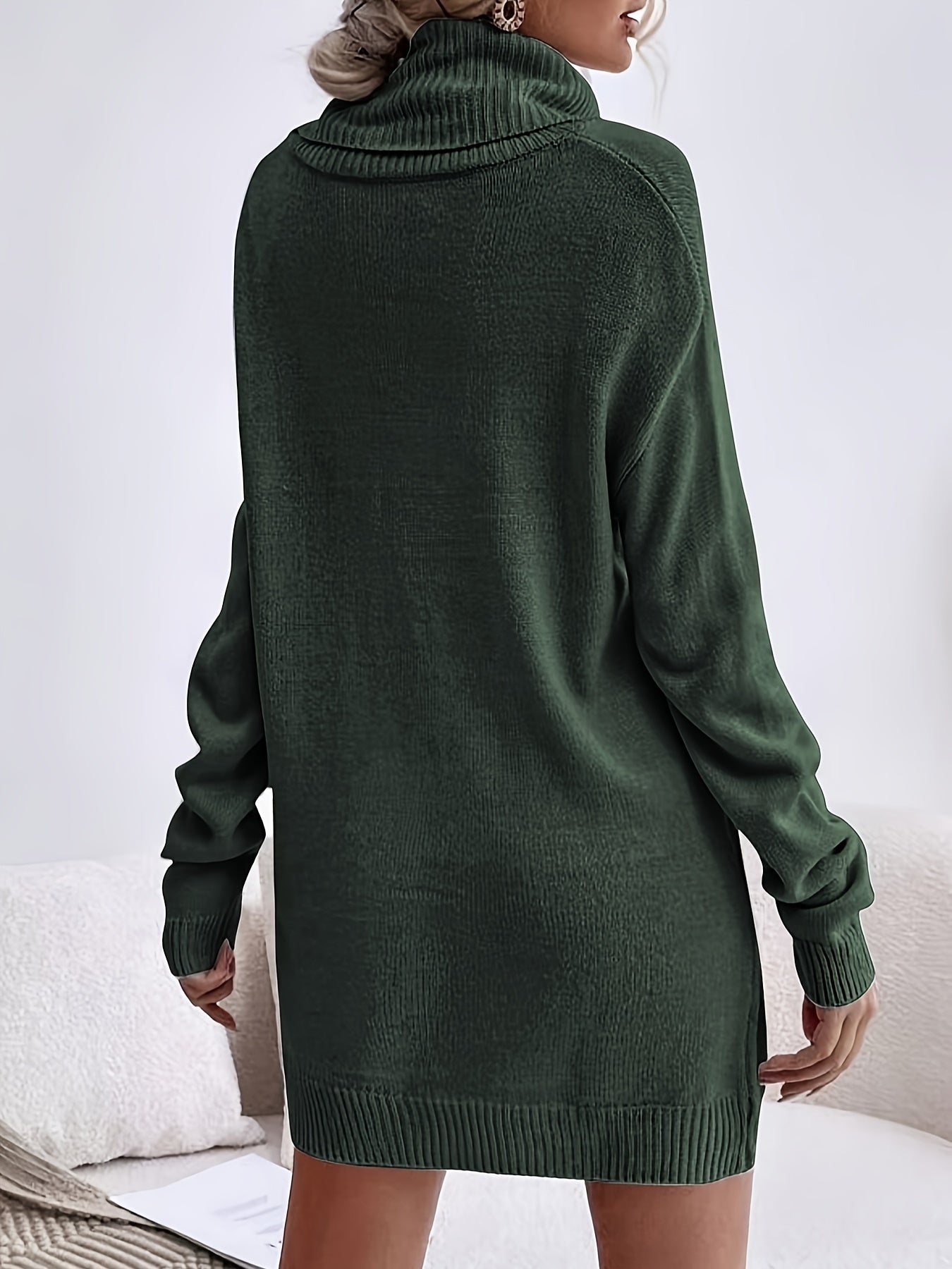Cozy Solid Color Turtleneck Knit Dress - Versatile Casual Style - Long Sleeve, Soft Fabric, Figure-Hugging - Womens Winter Wardrobe Essential