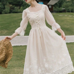 Ingvn - Vintage Retro Dress Women French Style Elegant Designer Fairy Dress Casual Slim Chiffon Party Dress  Autumn Women's Clothing