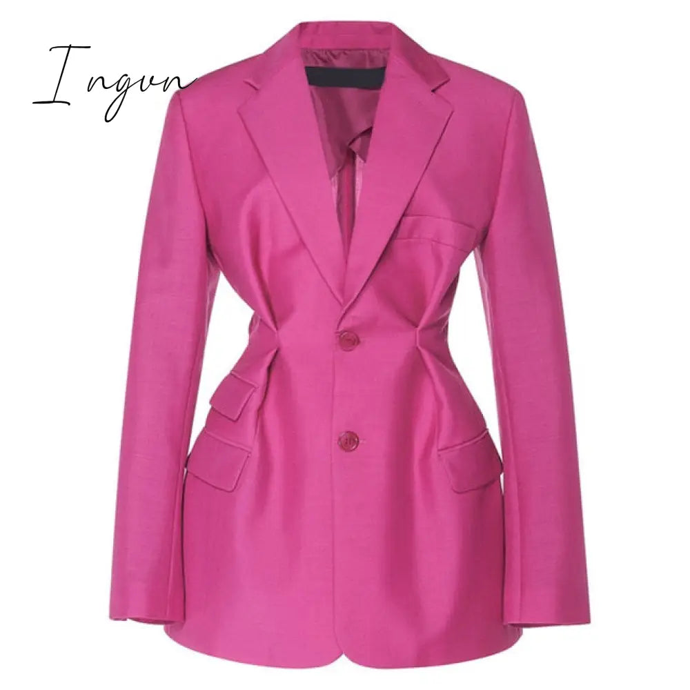 Ingvn - Streetwear Tunic High Waisted Long Sleeve Black Pink Blazer Coat Women Autumn Female Fashion Clothing New