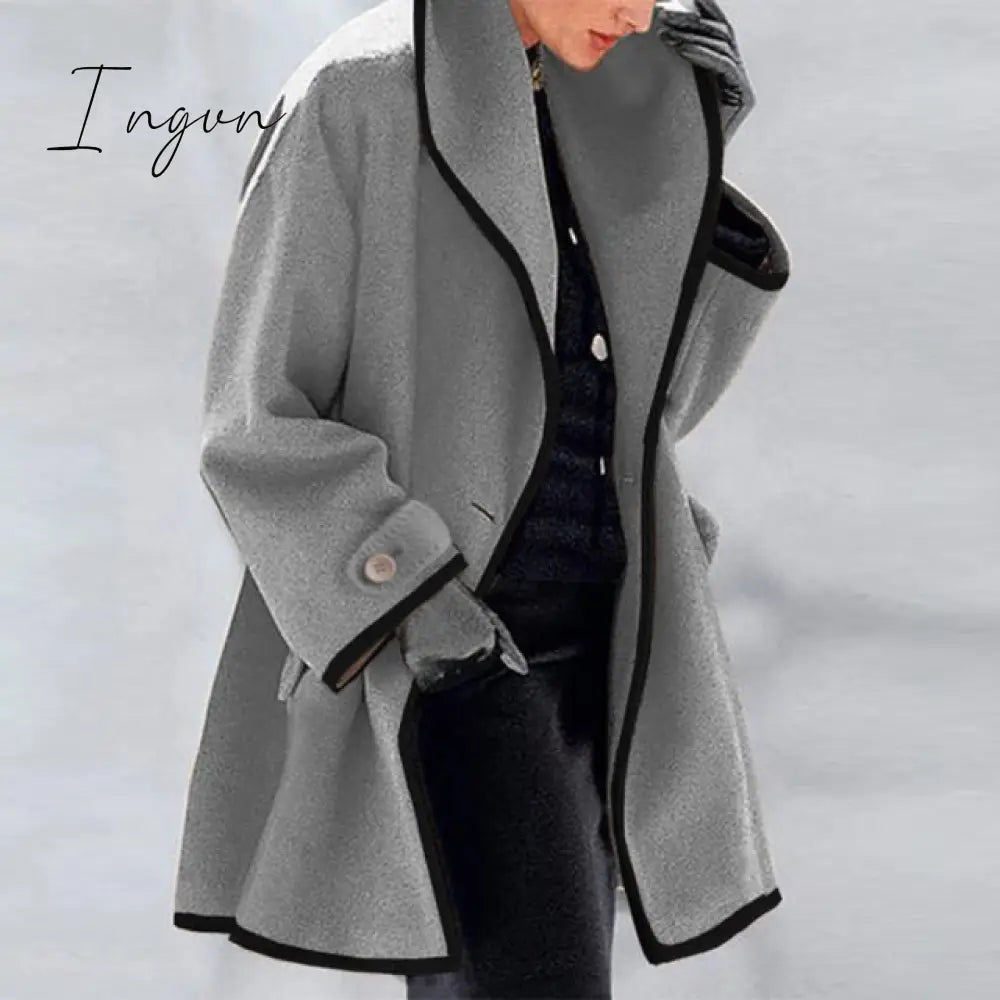 Ingvn - Fashion Trends Women Retro Single Button Solid Long Cardigan Jackets Autumn Long Sleeve Pocket Outwear Winter Hooded Blend Wool Coat Tops