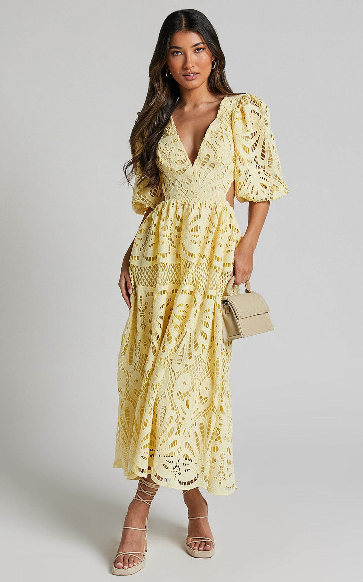 Sexy Hollow Out Long Dress Summer New Arrival V-neck Lace Embroidery Women's Clothing