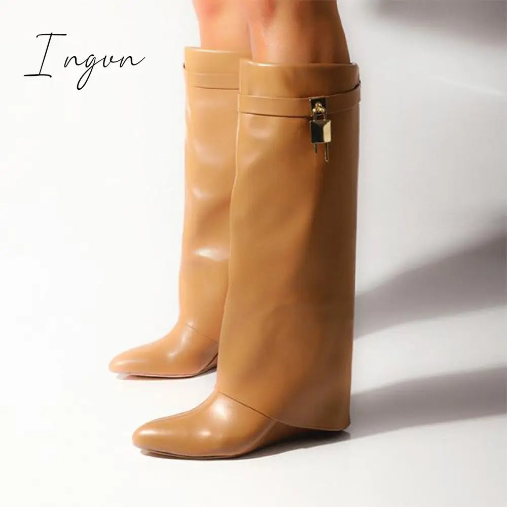 Ingvn - Comfy Leather Hidden Wedge Heel Roman Boots