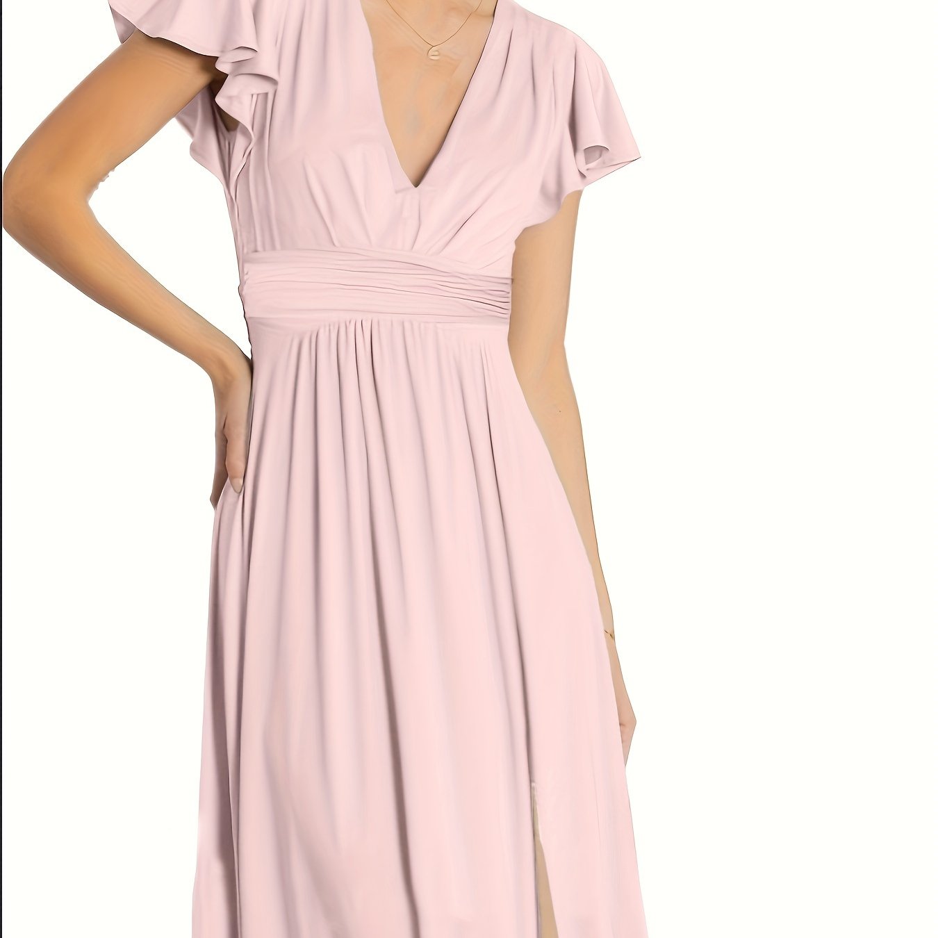 Ladies Deep V-neck Slit Elegant Formal Wedding Guest Cocktail Party Date Dance Maxi Dress