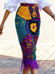 Ingvn - Outfits Fashion Trends Women Summer Print Skirt Vintage Floral African Fashion High Waist Tassel Classy Modest Elegant Retro Jupes Falads