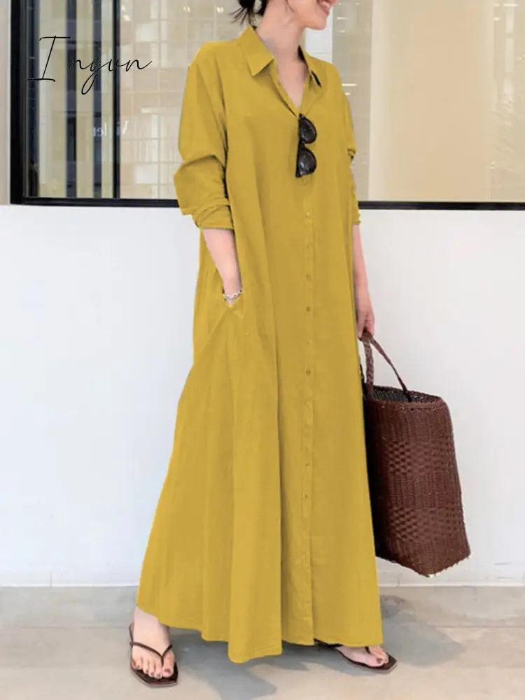 Ingvn - Summer New Dress Fashion Cotton Linen Striped Cardigan Loose Large Casual Temperament Commuter Irregular Women's Long Dress tops