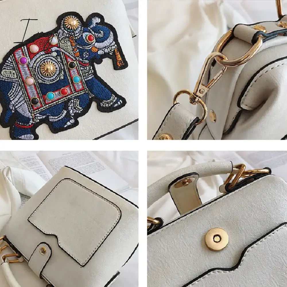 Ingvn - Designer Luxury Handbags Crossbody Bags Elephant Embroidered Bags for Women Leather Handbag Messenger Bag Purses Satchels