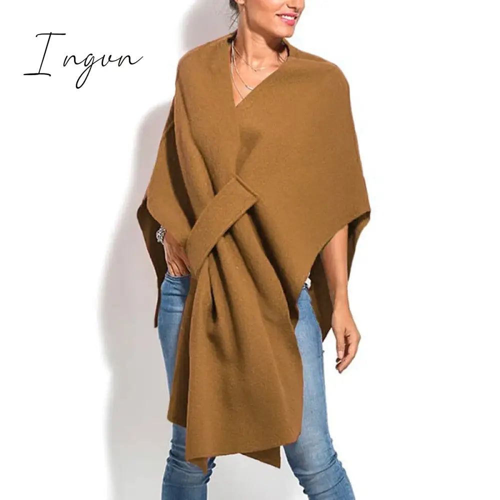 Ingvn - Women Coats Autumn Winter Loungewear Three Quarter Batwing Sleeve Fashion Shawls V-Neck Pullover Streetwear Cloak