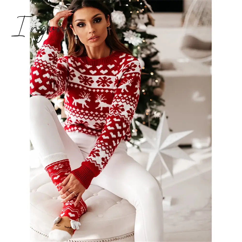 Ingvn - Fashion Autumn Winter Long Sleeve Loose Christmas Dresses Ladies Christmas Print A-line Mini Dress tops New Women