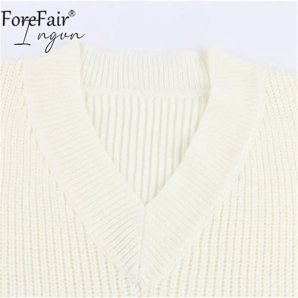 Ingvn - Women V Neck Sweater Vest Korean Preppy Style Solid Knitted Sleeveless Sweater Female Autumn Winter Casual Loose Pullover Jumper