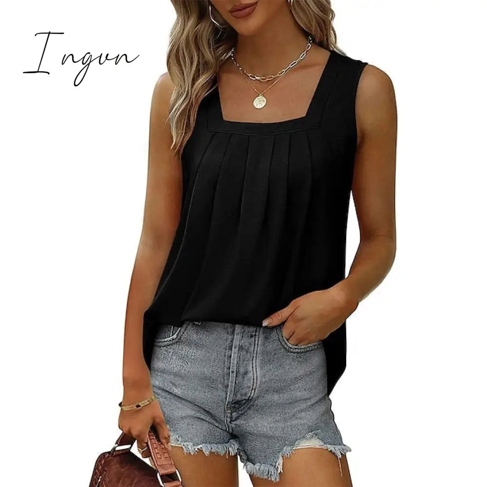 Ingvn - Women's Tank Pleated Solid / Plain Color Basic Square Neck Sleeveless Summer Wine Red Black White Light Green Pink