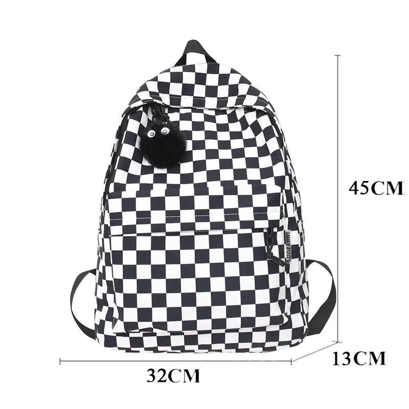 INGVN  Fashion Girls Plaid Backpack Waterproof Leisure Shoulder Bag Women Laptop Mochila Bookbag Travel Rucksack for Female