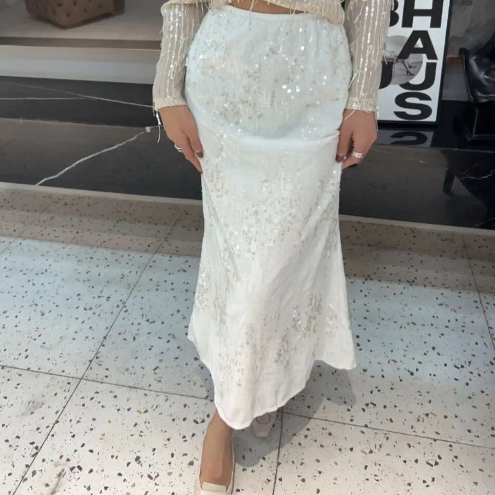 French Velvet Fishtail Skirt Sequin Beaded Embroidery Skirt Elastic Waist A Line High Waist Skirts for Woman Faldas Para Mujeres