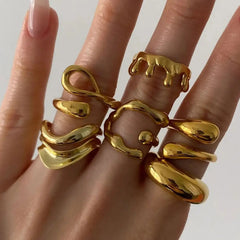 INGVN  Fashion Stainless Steel Waterproof Open Ring Personality Charms PVD Real Gold 18K Plated Trendy Jewelry for Women