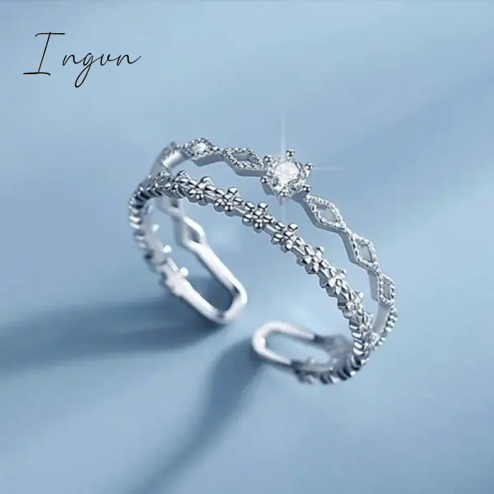 Korean New Exquisite Geometric Round Ring Women's Fashion Luxury Zircon Finger Ring Simple Temperament Versatile Jewelry
