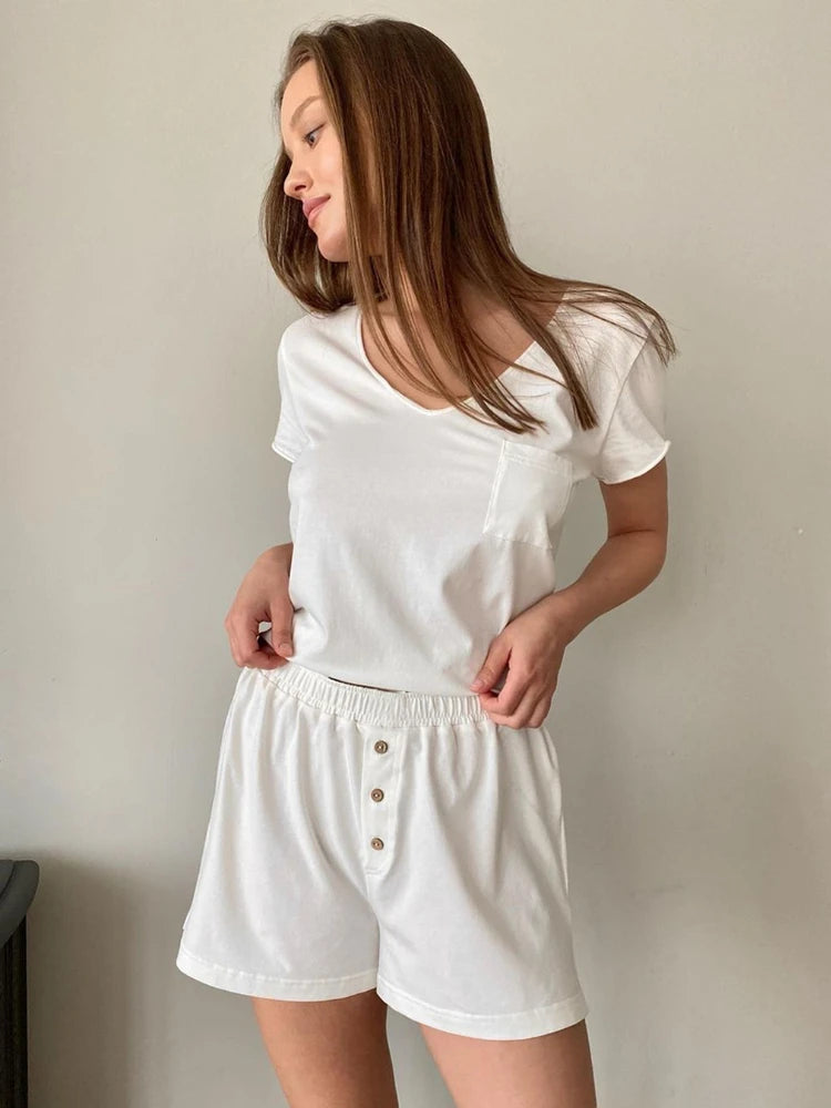 Ingvn  Pajamas for Women Homewear V-neck T Shirt Shorts 2 Pieces Sets Women Outfits Girls Sleepwear Underwear
